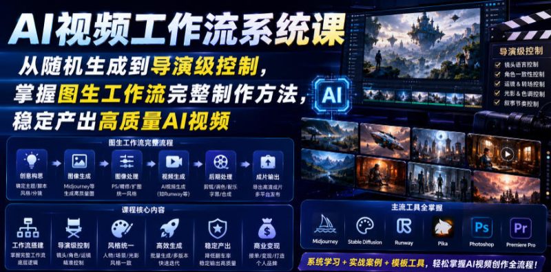 AI视频工作流系统课,从随机生成到导演级控制,掌握图生工作流完整制作方法,稳定产出高质量AI视频昊趣阁资源网昊趣阁资源网