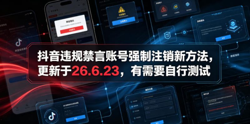 抖音违规禁言账号强制注销新方法,更新于26.6.23,有需要自行测试昊趣阁资源网昊趣阁资源网