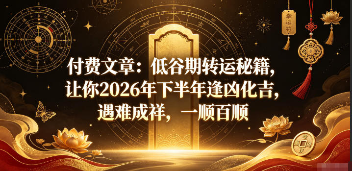 付费文章：低谷期转运秘籍，让你2026年下半年逢凶化吉，遇难成祥，一顺百顺昊趣阁资源网昊趣阁资源网