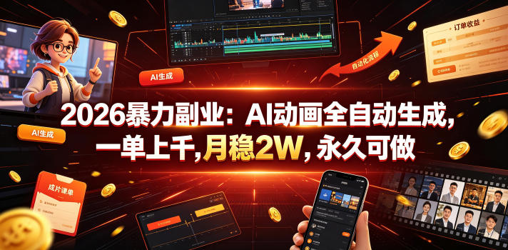 2026暴力副业：AI动画全自动生成，一单上千，月稳2W，永久可做【揭秘】昊趣阁资源网昊趣阁资源网