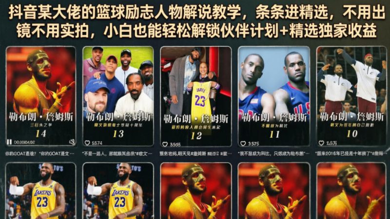 抖音某大佬的篮球励志人物解说教学，条条进精选，不用出镜不用实拍，小白也能轻松解锁伙伴计划+精选独家收益昊趣阁资源网昊趣阁资源网