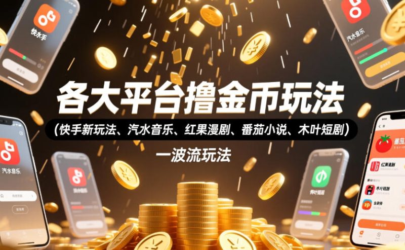 各大平台撸金币玩法（快手新玩法、汽水音乐、红果漫剧、番茄小说、木叶短剧），一波流玩法（收费398元的教程）昊趣阁资源网昊趣阁资源网