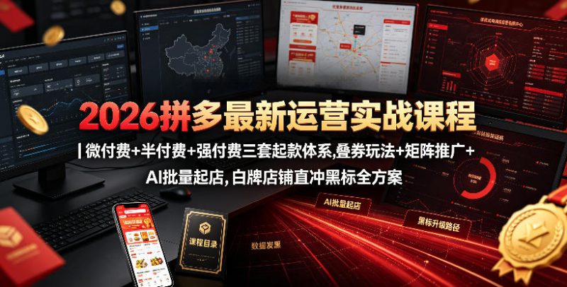 2026拼多多最新运营实战课程｜微付费+半付费+强付费三套起款体系，叠券玩法+矩阵推广+AI批量起店，白牌店铺直冲黑标全方案昊趣阁资源网昊趣阁资源网