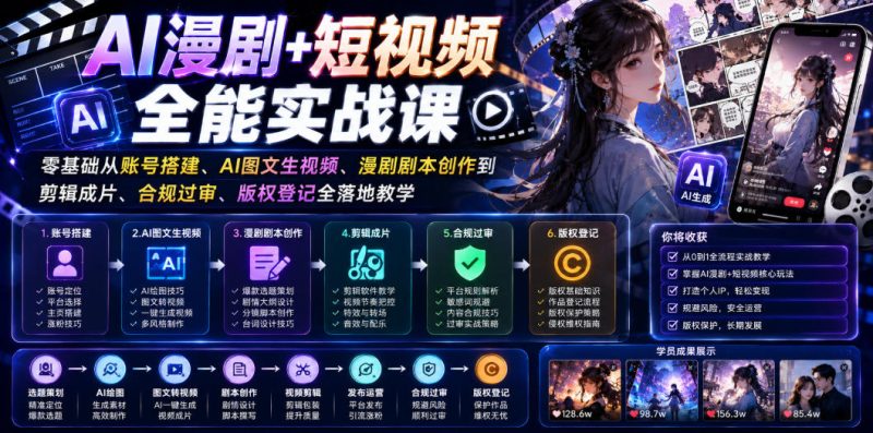 AI漫剧+短视频全能实战课｜零基础从账号搭建、AI图文生视频、漫剧剧本创作到剪辑成片、合规过审、版权登记全落地教学昊趣阁资源网昊趣阁资源网
