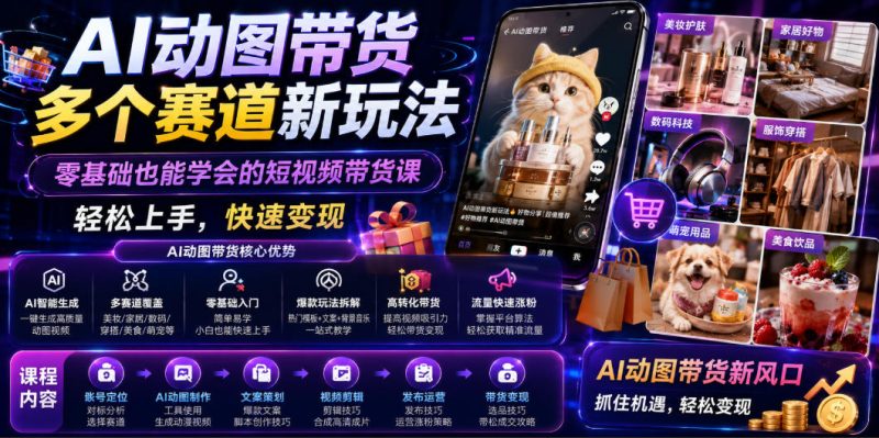 AI动图带货多个赛道新玩法，零基础也能学会的短视频带货课，轻松上手，快速变现昊趣阁资源网昊趣阁资源网