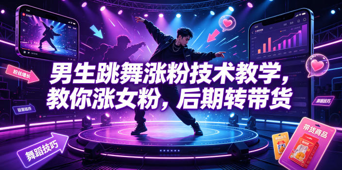 男生跳舞涨粉技术教学，教你涨女粉，后期转带货昊趣阁资源网昊趣阁资源网
