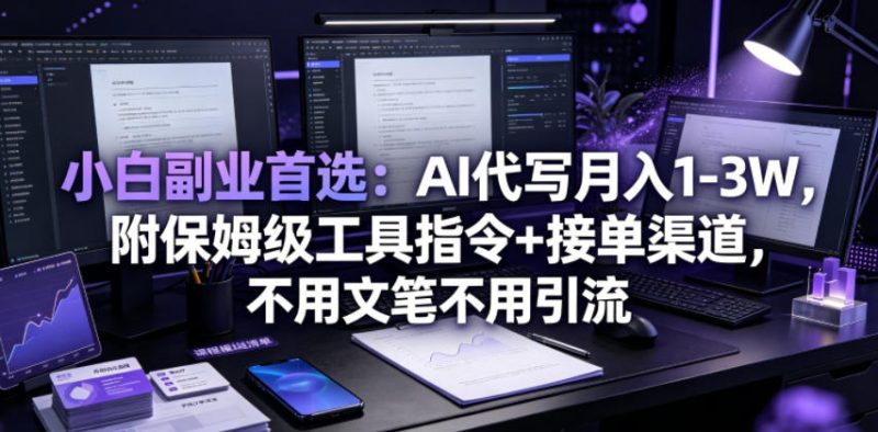 小白副业首选：AI代写月入1-3W，附保姆级工具指令+接单渠道，不用文笔不用引流【揭秘】昊趣阁资源网昊趣阁资源网