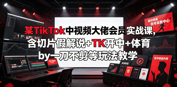 某TikTok中视频大佬会员实战课，含切片假解说+TK开中+体育by一刀不剪等玩法教学昊趣阁资源网昊趣阁资源网
