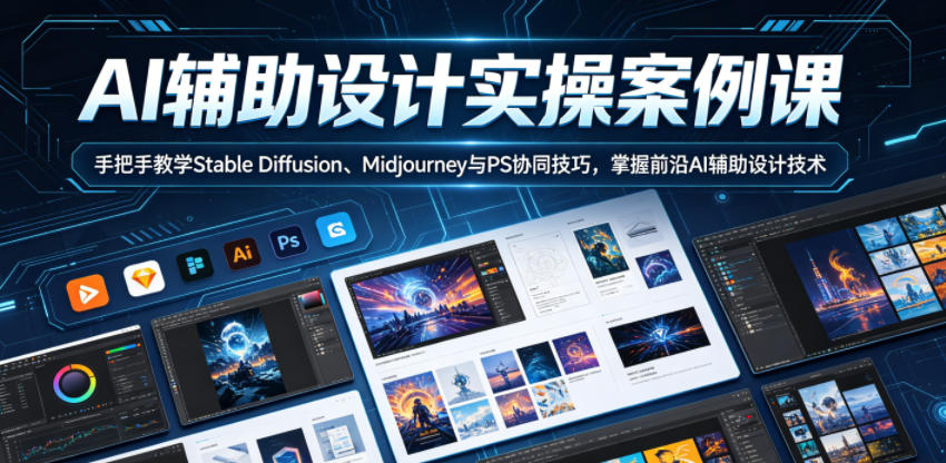 AI辅助设计实操案例课，手把手教学Stable Diffusion、Midjourney与PS协同技巧，掌握前沿AI辅助设计技术昊趣阁资源网昊趣阁资源网