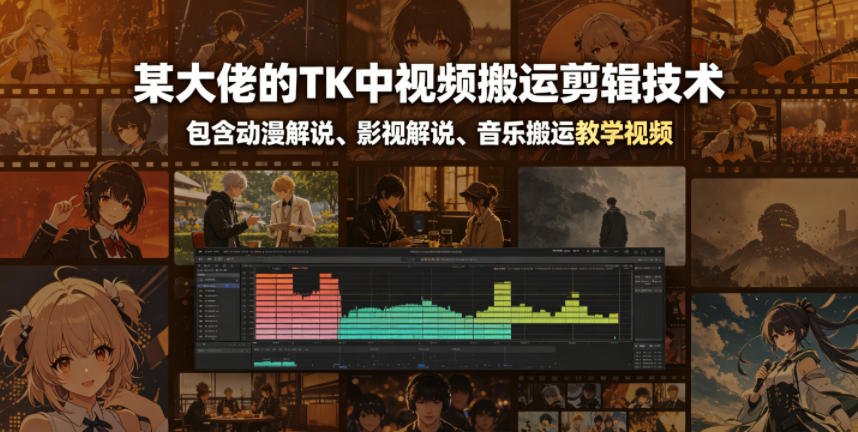 某大佬的TK中视频搬运剪辑技术，包含动漫解说、影视解说、音乐搬运教学视频昊趣阁资源网昊趣阁资源网