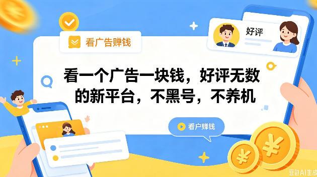 看一个广告一块钱，好评无数的新平台，不黑号，不养机，一撸几十块钱还是不错的【揭秘】昊趣阁资源网昊趣阁资源网