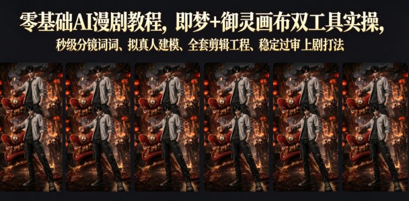 零基础AI漫剧教程,即梦+御灵画布双工具实操,秒级分镜提示词、拟真人建模、全套剪辑工程、稳定过审上剧打法昊趣阁资源网昊趣阁资源网