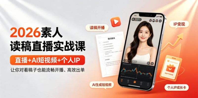 2026素人读稿直播实战课|直播+AI短视频+个人IP,让你对着稿子也能流畅开播、高效出单昊趣阁资源网昊趣阁资源网