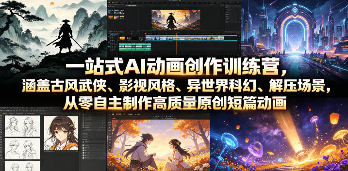 一站式AI动画创作训练营,涵盖古风武侠、影视风格、异世界科幻、解压场景,从零自主制作高质量原创短篇动画昊趣阁资源网昊趣阁资源网