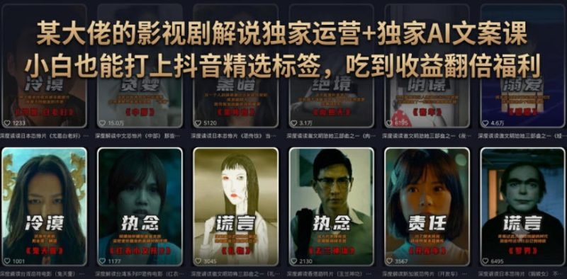 某大佬的影视剧解说独家运营+独家AI文案课,小白0粉丝也能快速打上抖音精选标签、吃到收益翻倍福利昊趣阁资源网昊趣阁资源网
