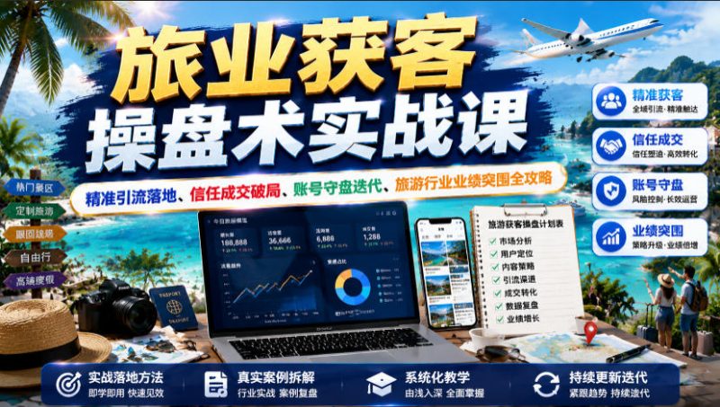 旅业获客操盘术实战课|精准引流落地、信任成交破局、账号守盘迭代、旅游行业业绩突围全攻略昊趣阁资源网昊趣阁资源网