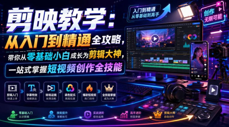 剪映教学：从入门到精通全攻略，带你从零基础小白成长为剪辑大神，一站式掌握短视频创作全技能昊趣阁资源网昊趣阁资源网