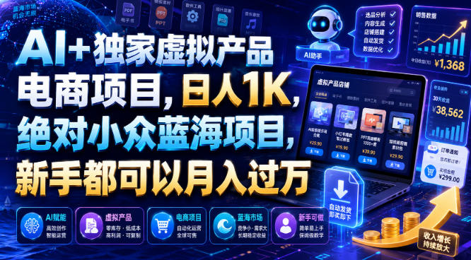AI+独家虚拟产品电商项目,日人1K,绝对小众蓝海项目,新手都可以月入过万【揭秘】昊趣阁资源网昊趣阁资源网
