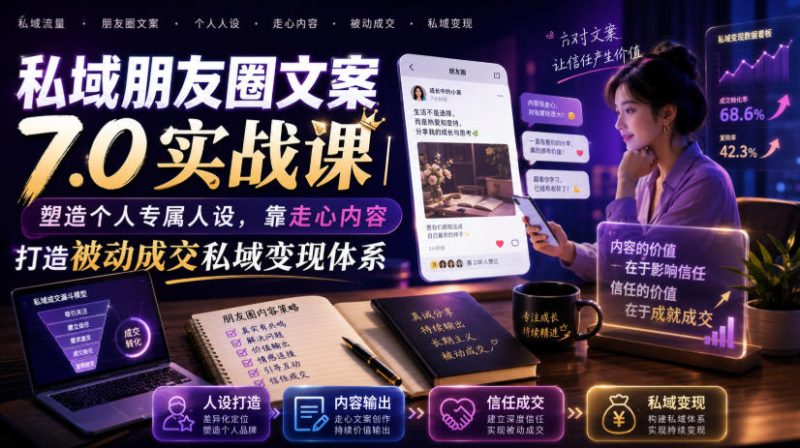 私域朋友圈文案7.0实战课|塑造个人专属人设,靠走心内容打造被动成交私域变现体系昊趣阁资源网昊趣阁资源网