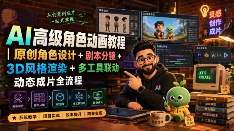AI高级角色动画教程｜原创角色设计+剧本分镜+3D风格渲染+多工具联动动态成片全流程【中英字幕】昊趣阁资源网昊趣阁资源网