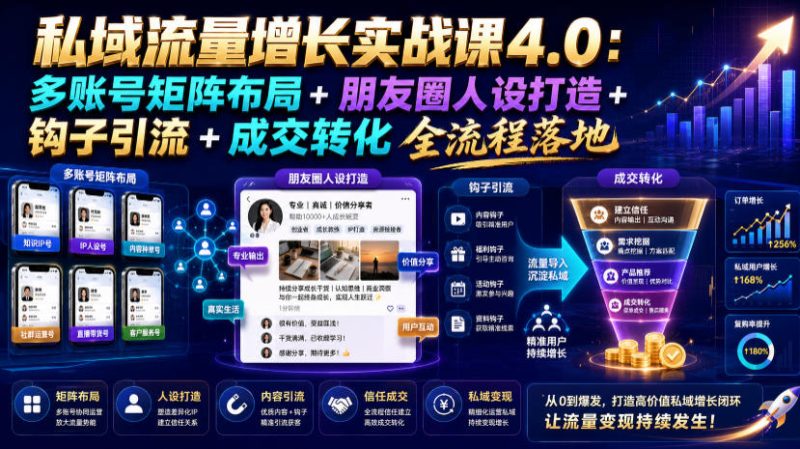 私域流量增长实战课4.0:多账号矩阵布局+朋友圈人设打造+钩子引流+成交转化全流程落地昊趣阁资源网昊趣阁资源网
