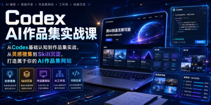 Codex AI作品集实战课，从Codex基础认知到作品集实战，从灵感搜集到Skill沉淀，打造属于你的AI作品集网站昊趣阁资源网昊趣阁资源网