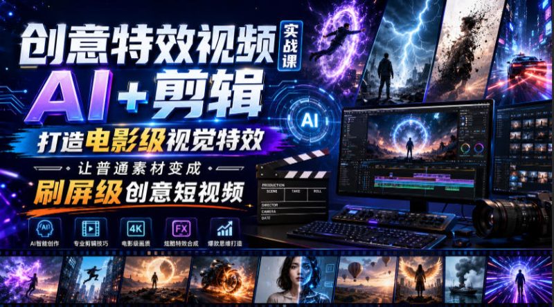 创意特效视频实战课,AI+剪辑打造电影级视觉特效,让普通素材变成刷屏级创意短视频昊趣阁资源网昊趣阁资源网