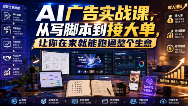 AI广告实战课，从写脚本到接大单，让你在家就能跑通整个生意【原创双语字幕】昊趣阁资源网昊趣阁资源网