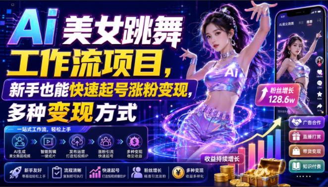 Ai美女跳舞工作流项目,新手也能快速起号涨粉变现,多种变现方式昊趣阁资源网昊趣阁资源网