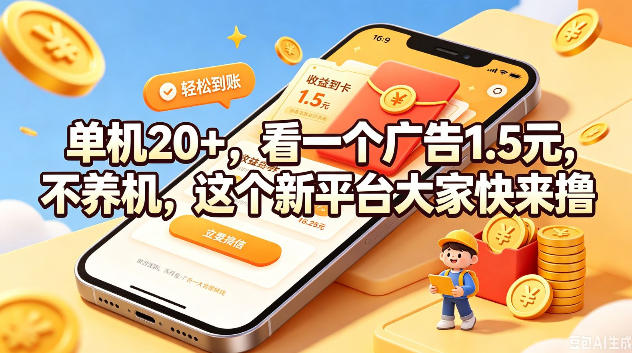 单机20+,看一个广告1.5米,不养机,这个新平台大家快来撸【揭秘】昊趣阁资源网昊趣阁资源网