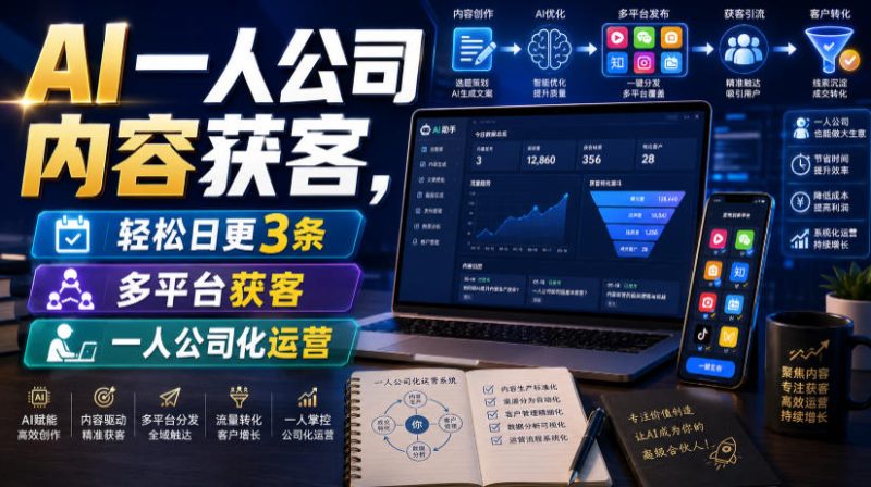 AI一人公司内容获客,轻松日更3条,多平台获客,一人公司化运营(更新)昊趣阁资源网昊趣阁资源网