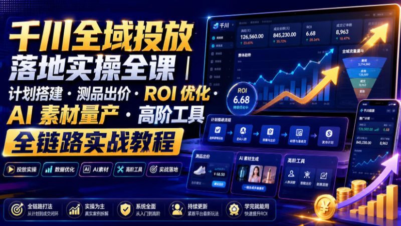 千川全域投放落地实操全课|计划搭建・测品出价・ROI优化・AI素材量产・高阶工具全链路实战教程昊趣阁资源网昊趣阁资源网