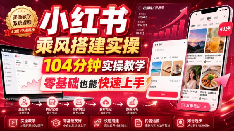 小红书乘风搭建实操,104分钟实操教学,零基础也能快速上手昊趣阁资源网昊趣阁资源网