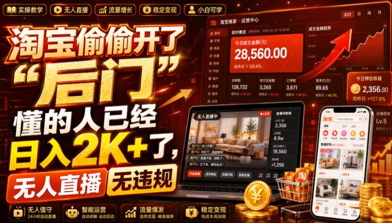 淘宝偷偷开了“后门”,懂的人已经日入2K+了,无人直播无违规,一台电脑=一家24小时营业的线上门店【揭秘】昊趣阁资源网昊趣阁资源网