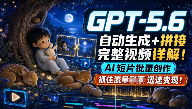 GPT-5.6自动生成+拼接完整视频详解,AI短片批量创作,抓住流量迅速变现!昊趣阁资源网昊趣阁资源网
