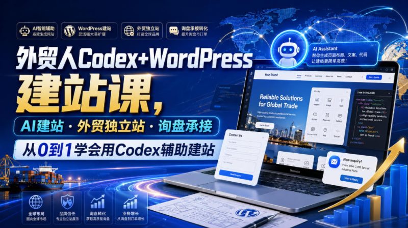外贸人Codex+WordPress建站课,AI建站·外贸独立站·询盘承接,从0到1学会用Codex辅助建站昊趣阁资源网昊趣阁资源网
