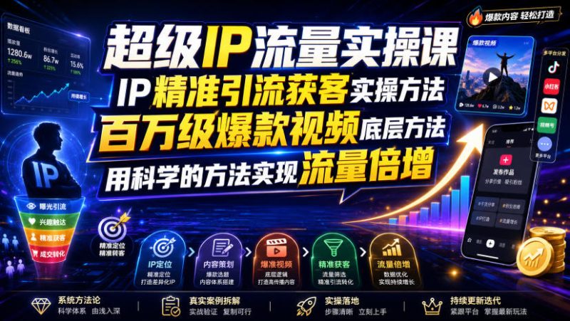 超级IP流量实操课,IP精准引流获客实操方法,百万级爆款视频底层方法,用科学的方法实现流量倍增昊趣阁资源网昊趣阁资源网