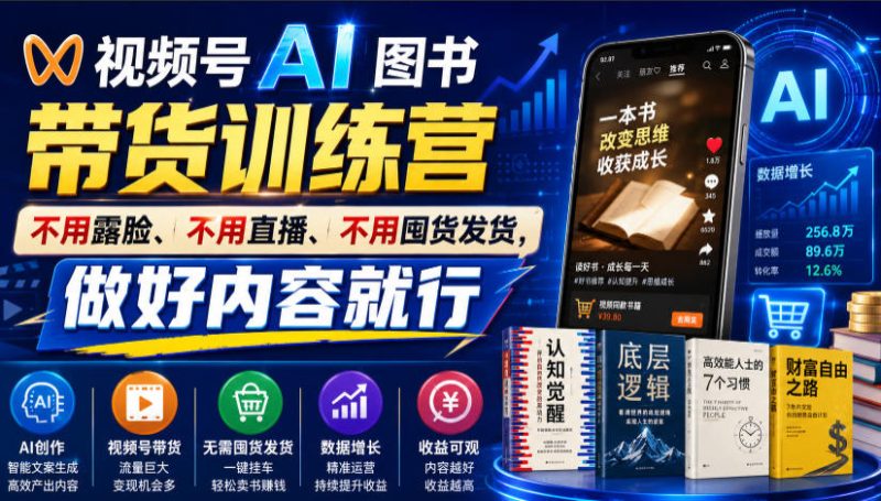 视频号AI图书带货训练营,不用露脸、不用直播、不用囤货发货,做好内容就行,一条爆款视频佣金8942昊趣阁资源网昊趣阁资源网
