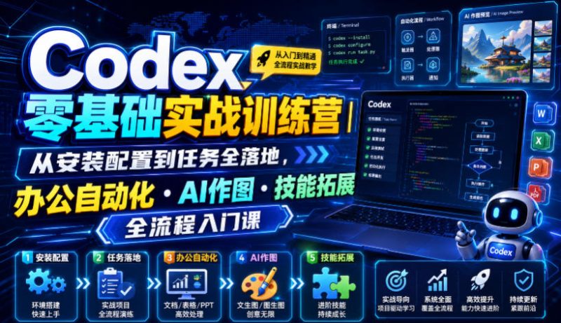 Codex零基础实战训练营|从安装配置到任务全落地,办公自动化・AI作图・技能拓展全流程入门课昊趣阁资源网昊趣阁资源网