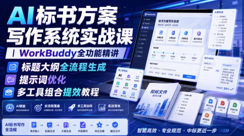 AI标书方案写作系统实战课|WorkBuddy全功能精讲・标题大纲全流程生成・提示词优化・多工具组合提效教程昊趣阁资源网昊趣阁资源网