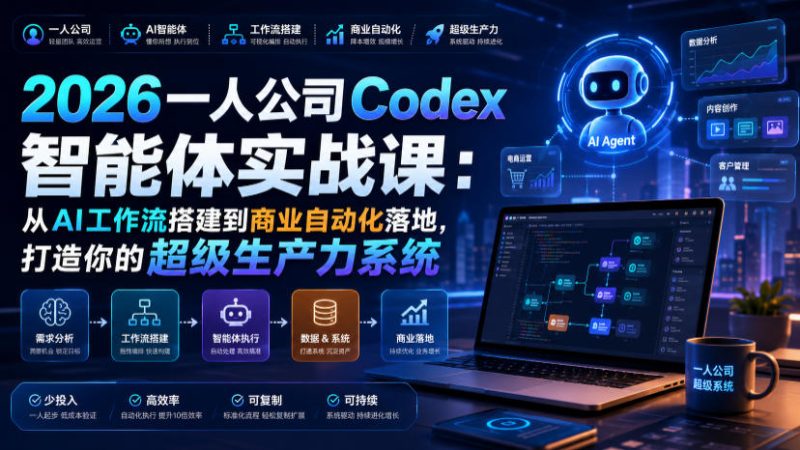 2026一人公司Codex智能体实战课:从AI工作流搭建到商业自动化落地,打造你的超级生产力系统昊趣阁资源网昊趣阁资源网