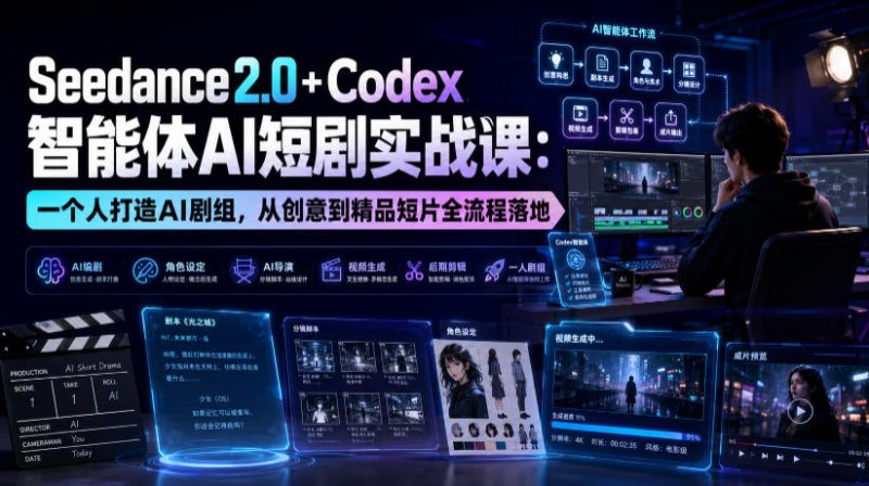 Seedance2.0+Codex智能体AI短剧实战课:一个人打造AI剧组,从创意到精品短片全流程昊趣阁资源网昊趣阁资源网