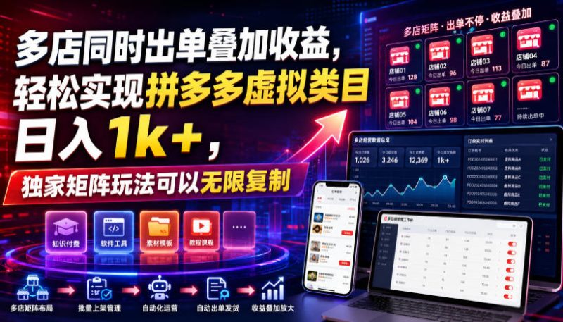 多店同时出单叠加收益，轻松实现拼多多虚拟类目日入1k+，独家矩阵玩法可以无限复制【揭秘】昊趣阁资源网昊趣阁资源网