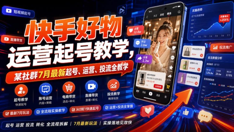 快手好物运营起号教学，某社群7月最新起号、运营、投流全教学昊趣阁资源网昊趣阁资源网
