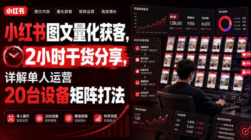 小红书图文量化获客，2小时干货分享，详解单人运营20台设备矩阵打法昊趣阁资源网昊趣阁资源网