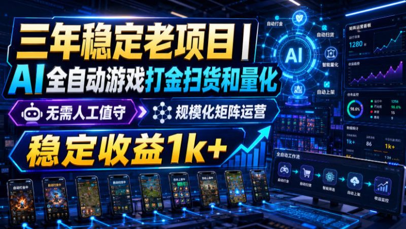三年稳定老项目｜AI全自动游戏打金扫货和量化，无需人工值守，规模化矩阵运营，稳定收益1k+【揭秘】昊趣阁资源网昊趣阁资源网