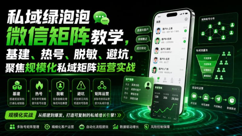 私域绿泡泡微信矩阵教学,基建、热号、脱敏、避坑,聚焦规模化私域矩阵运营实战昊趣阁资源网昊趣阁资源网