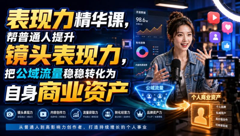 表现力精华课,帮普通人提升镜头表现力,把公域流量稳稳转化为自身商业资产昊趣阁资源网昊趣阁资源网