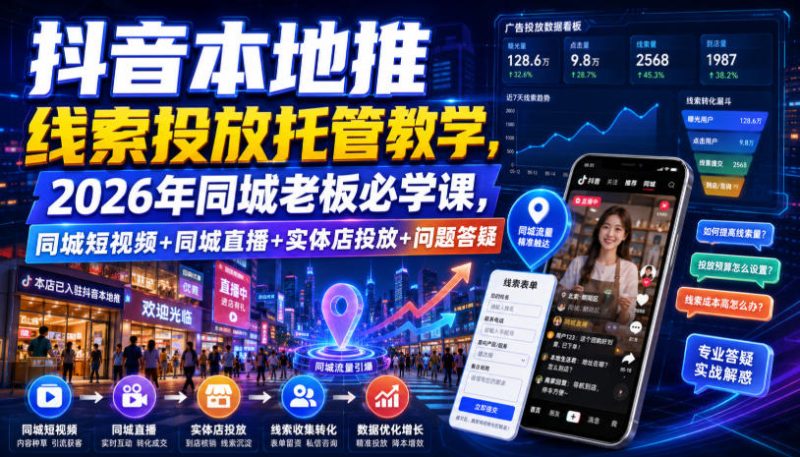 抖音本地推线索投放托管教学,2026年同城老板必学课,同城短视频+同城直播+实体店投放+问题答疑昊趣阁资源网昊趣阁资源网