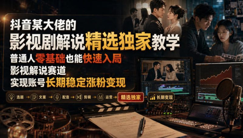 抖音某大佬的影视剧解说精选独家教学,普通人零基础也能快速入局影视解说赛道,实现账号长期稳定变现昊趣阁资源网昊趣阁资源网